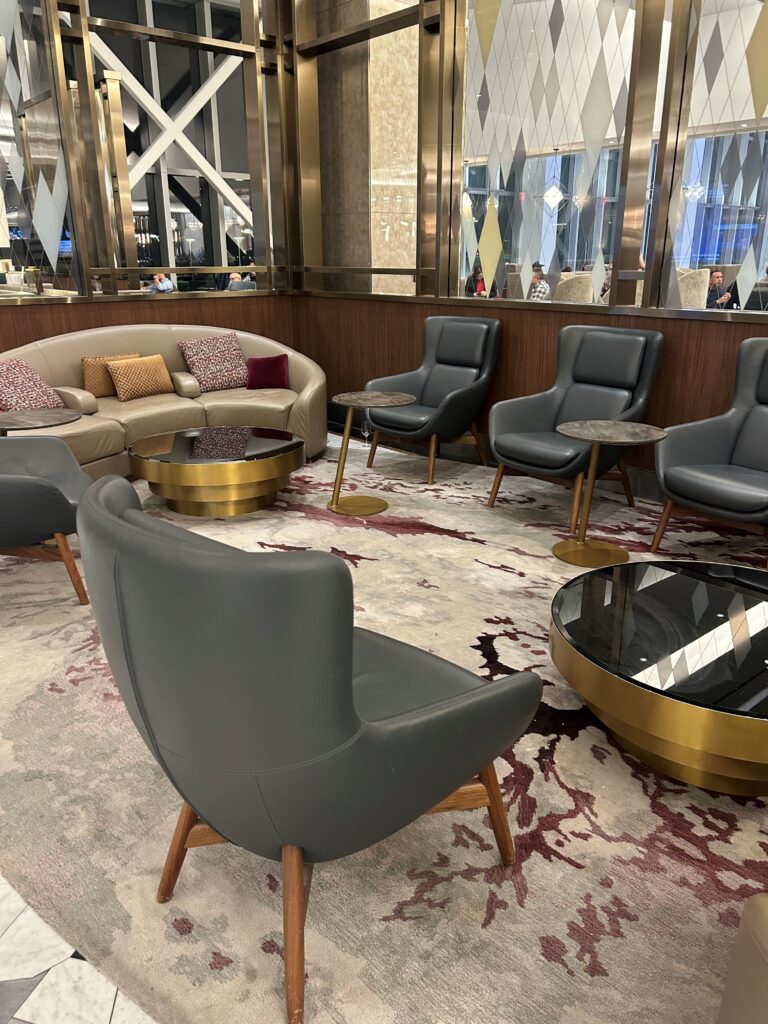 a room with chairs and tables