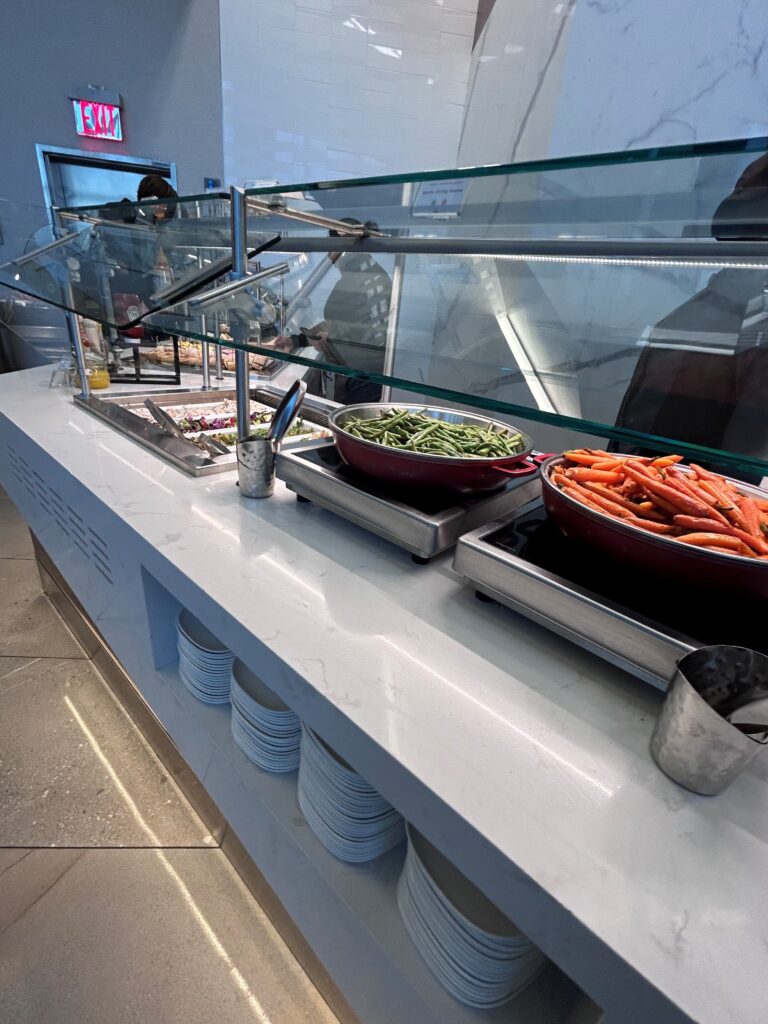 a buffet with food on the counter