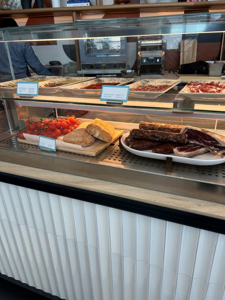 a display case with food on it