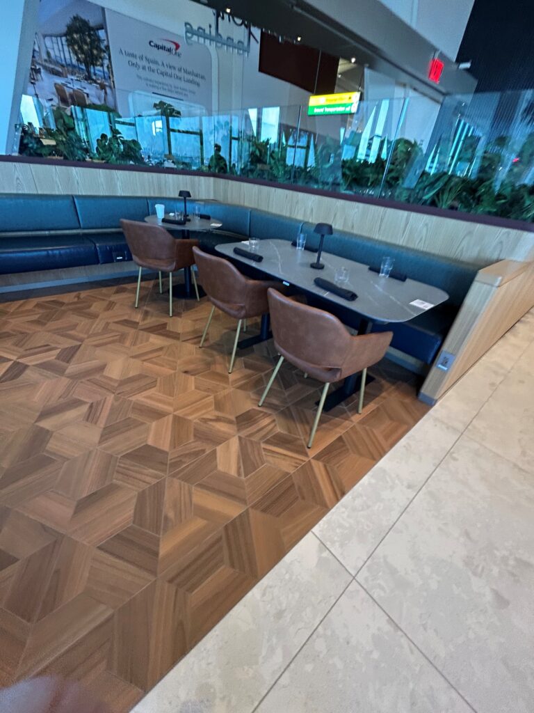 a table with chairs in a restaurant