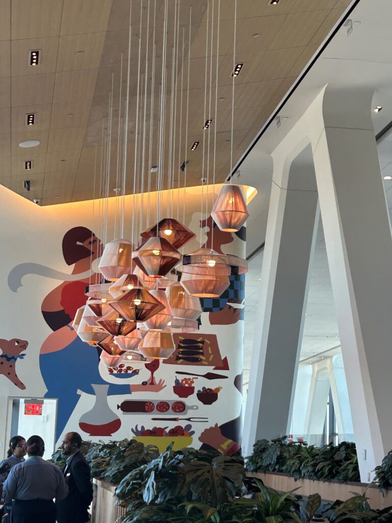 a group of lamps from the ceiling