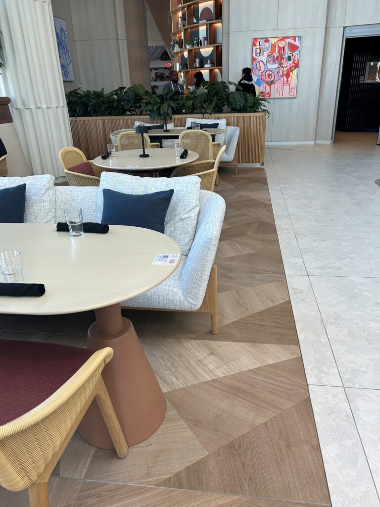 a room with tables and chairs