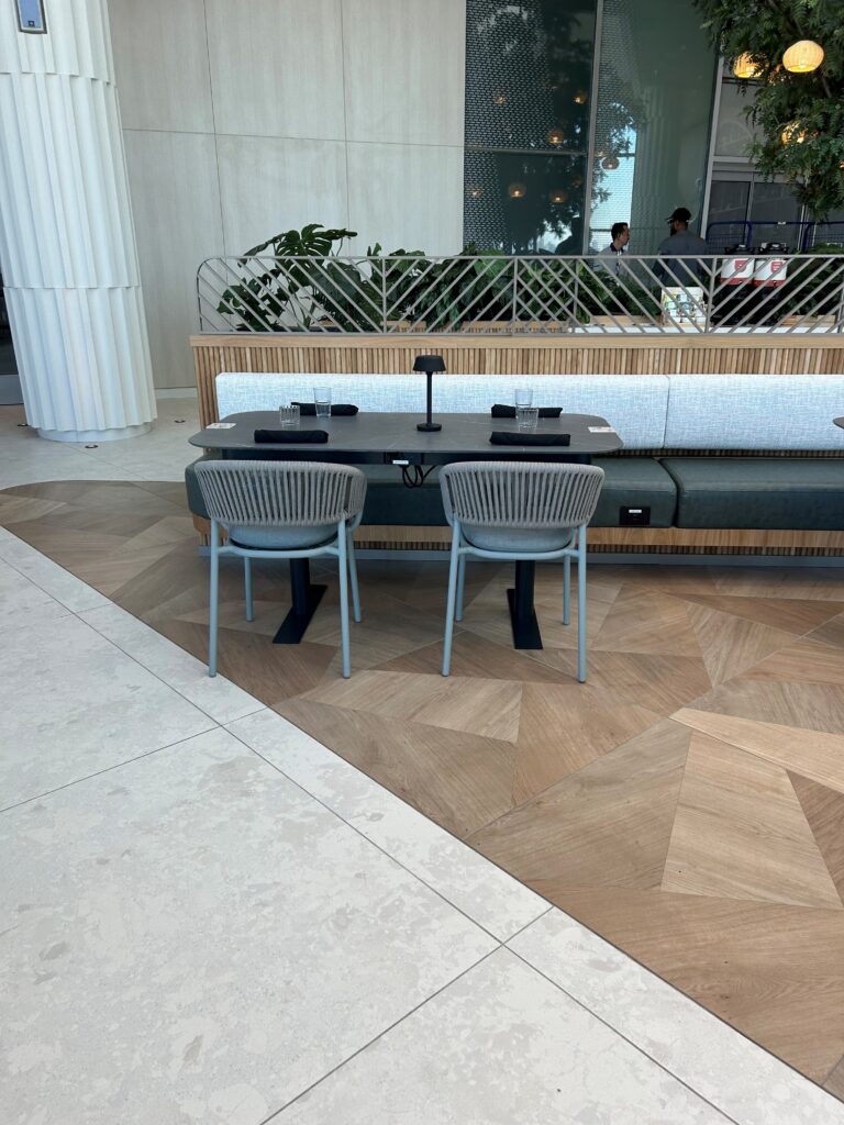 a table and chairs in a room