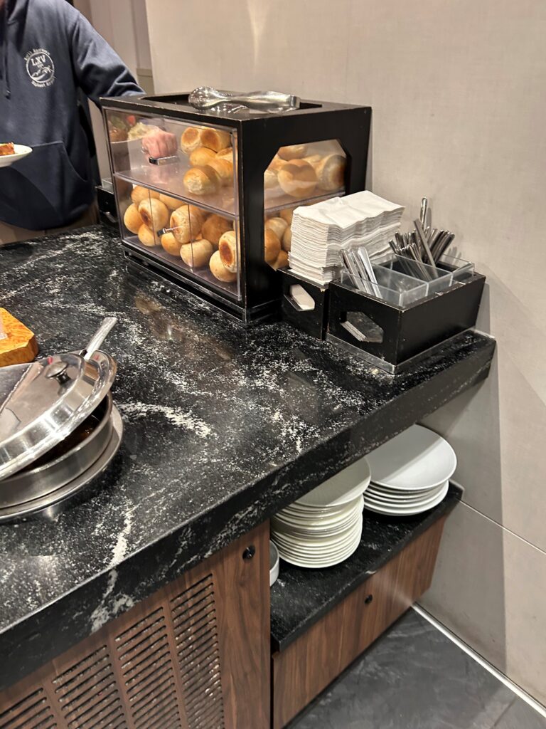 a counter with food on it