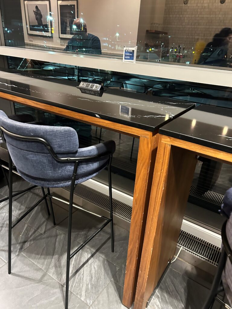 a chair next to a counter