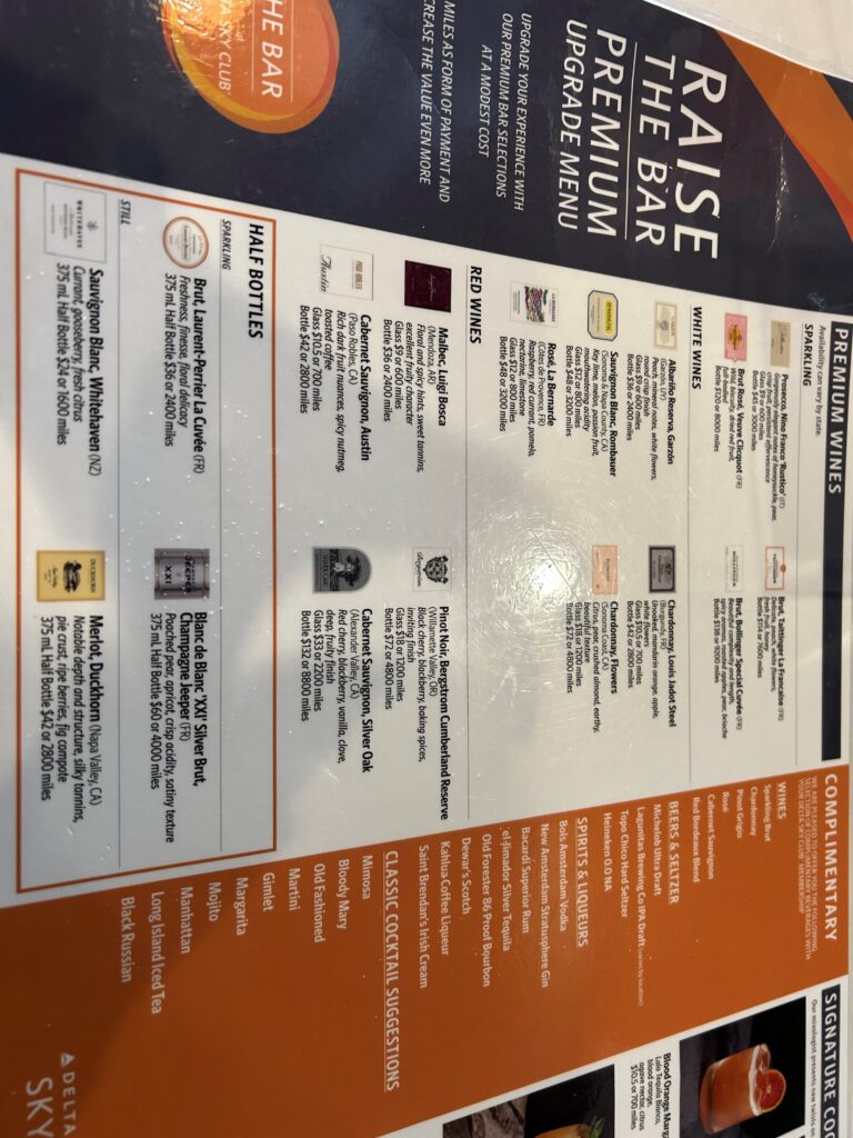 a menu of a wine bar