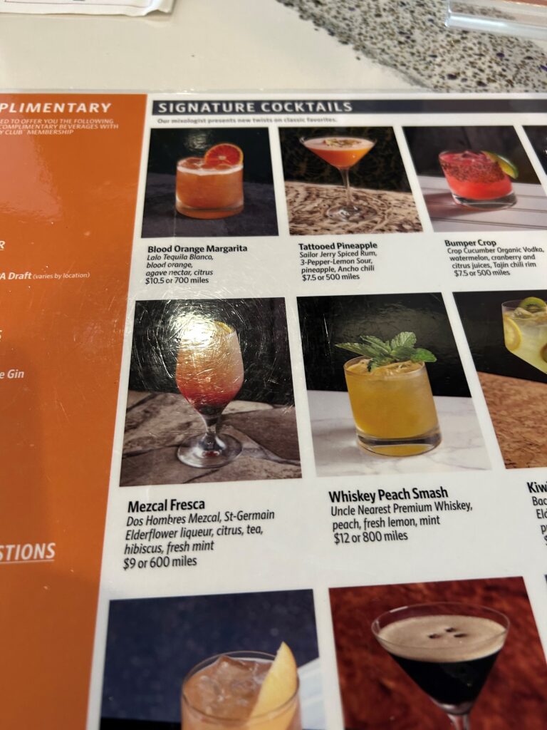 a menu with drinks on it