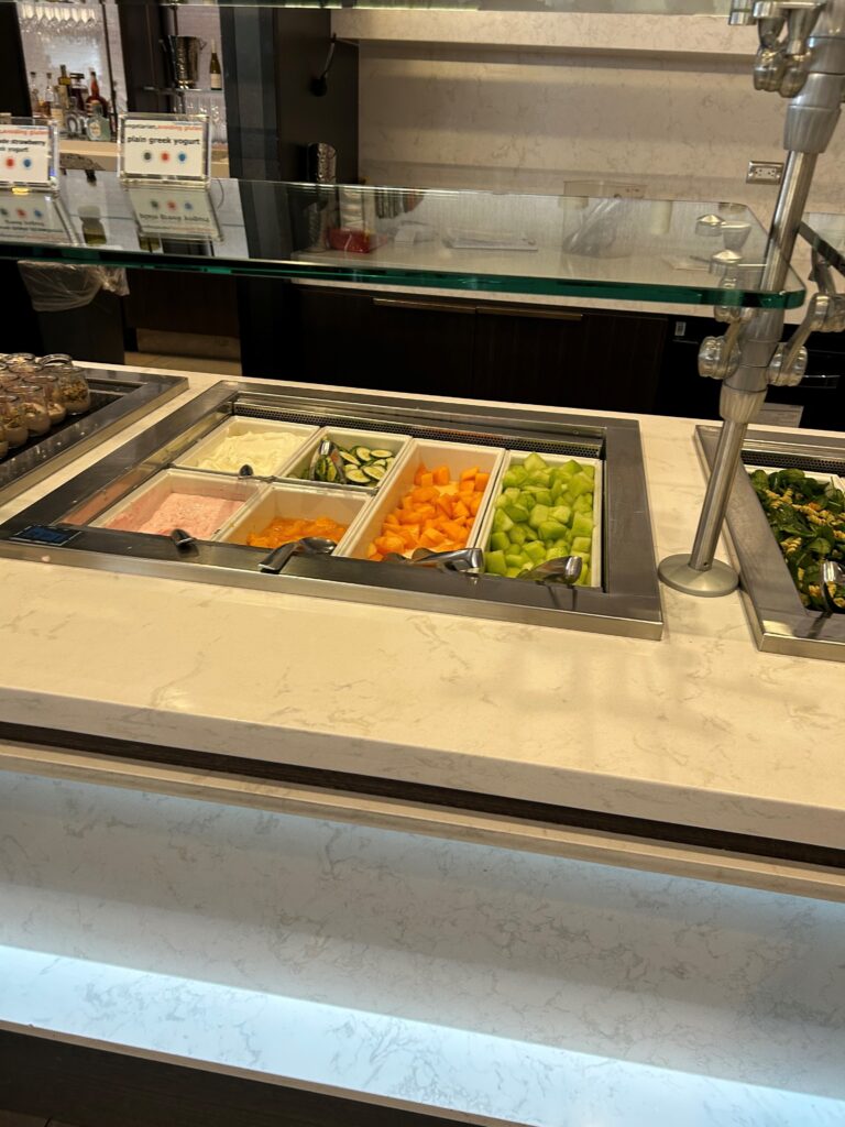 a buffet with different food items