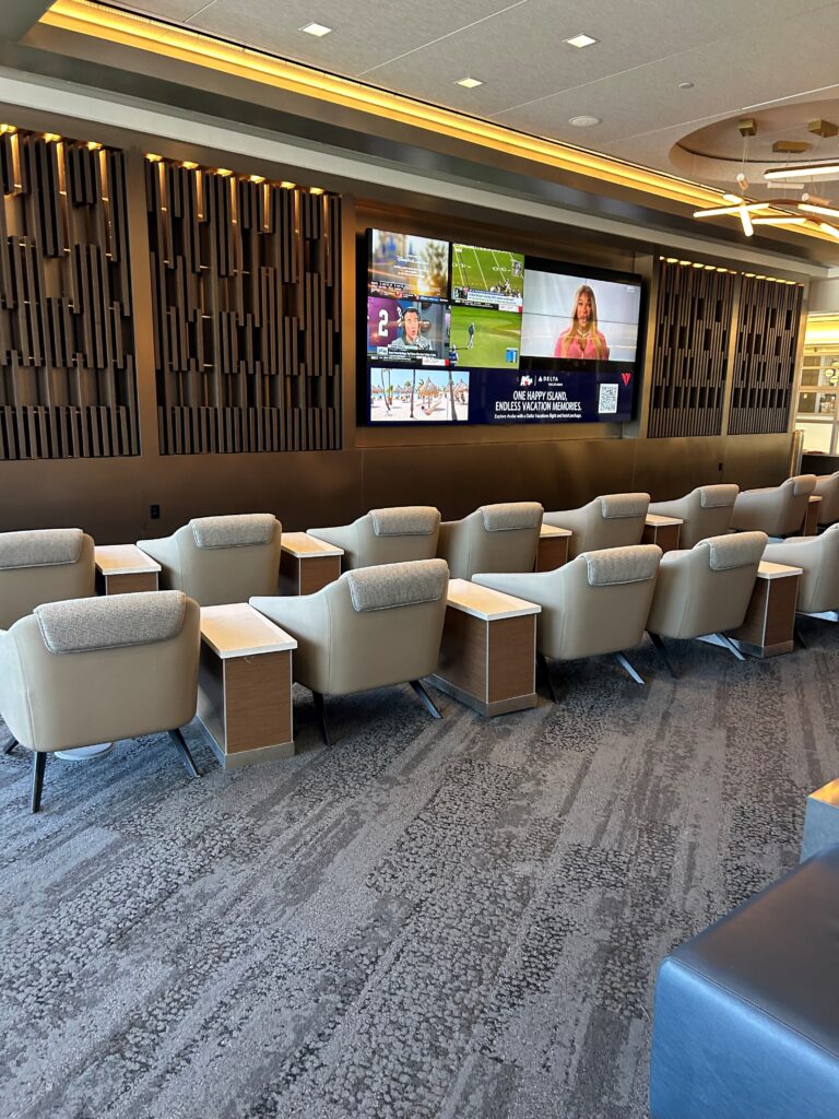 a room with chairs and a television