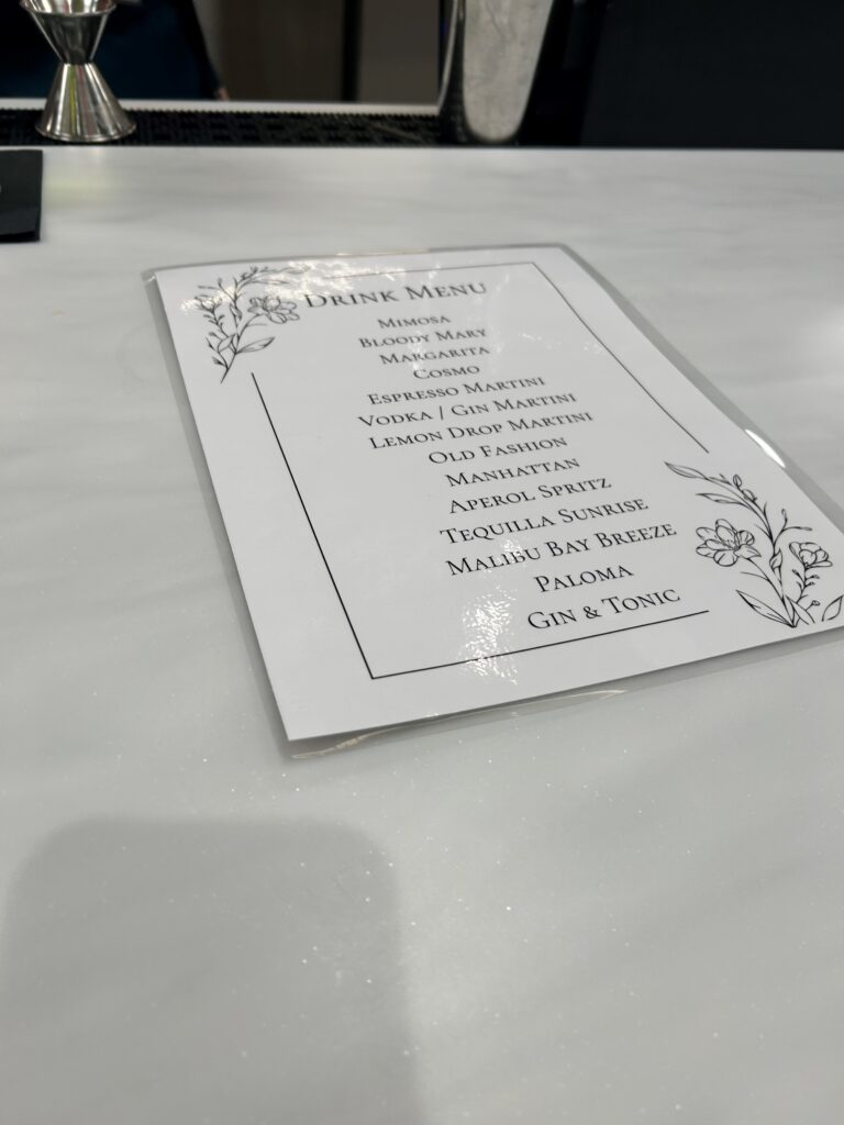 a menu on a table