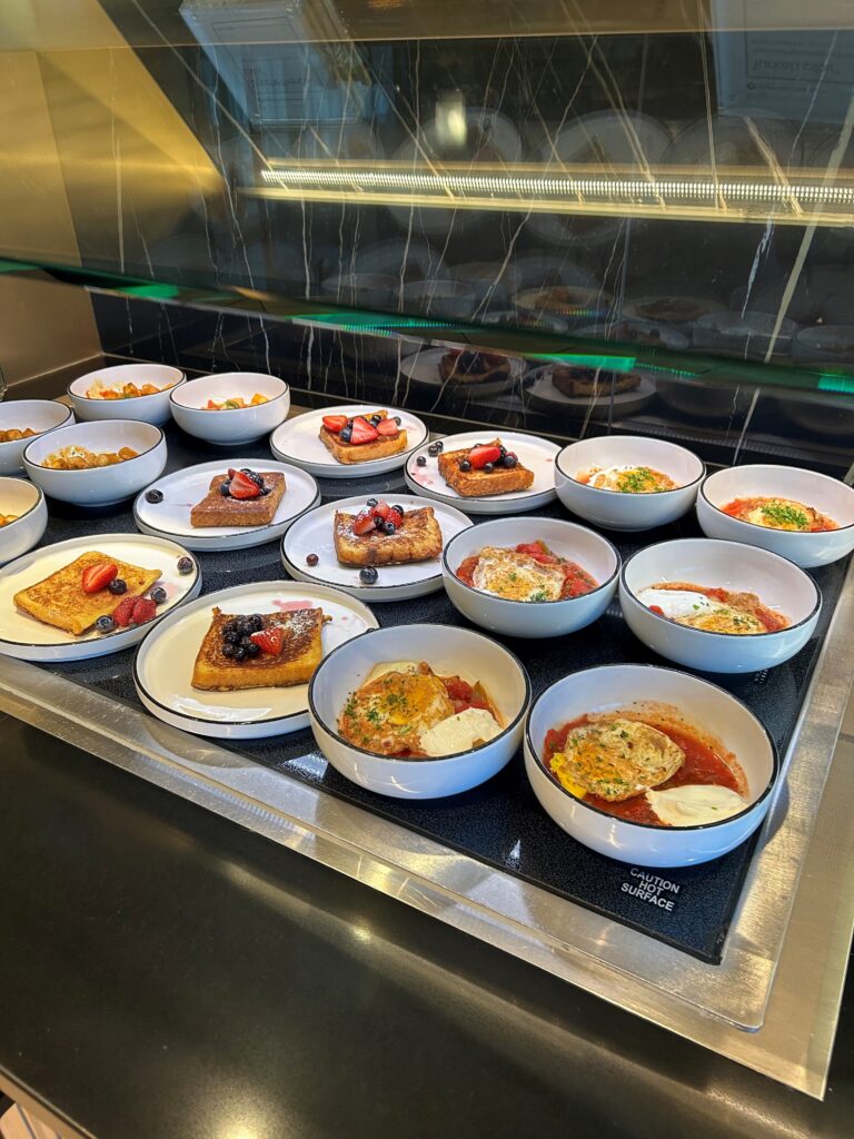 a display of food in a glass case