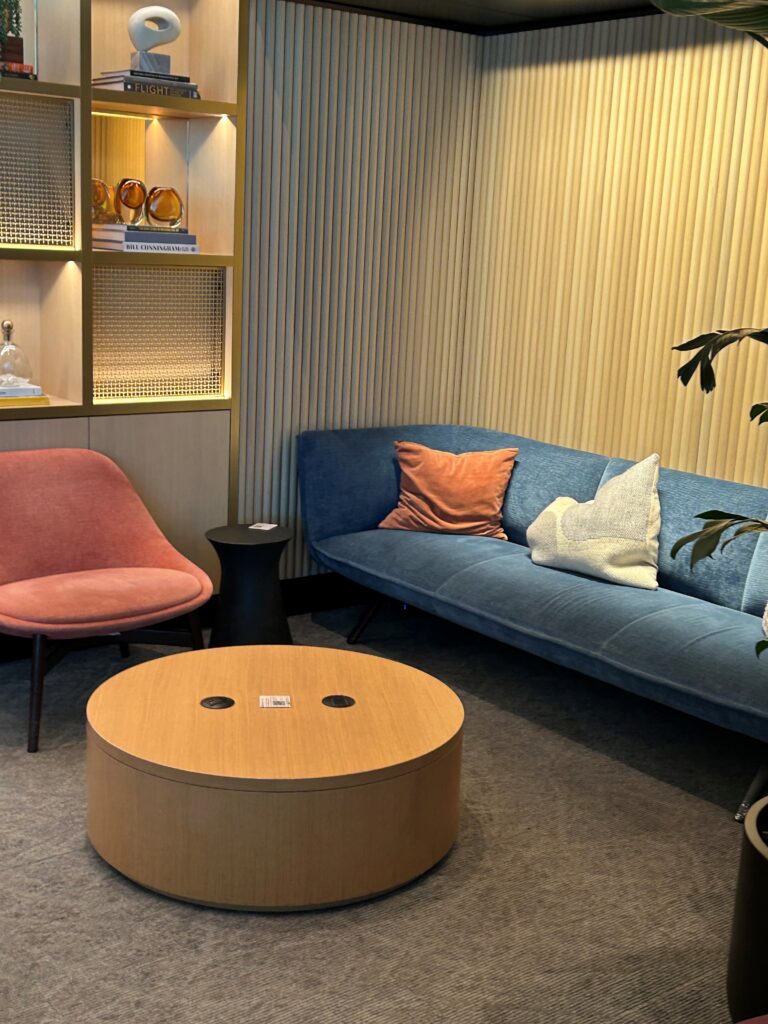 a room with a couch and a coffee table