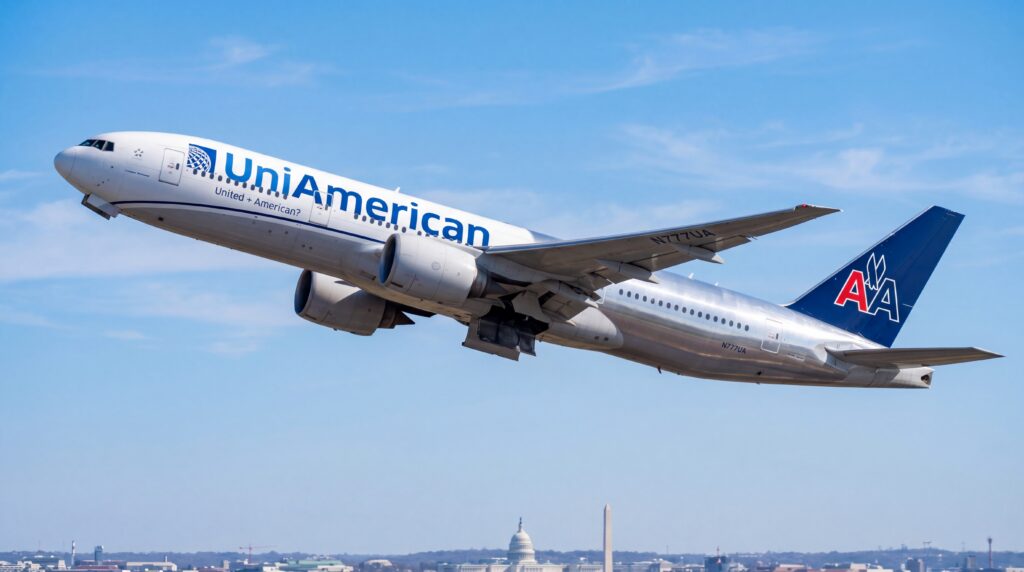 airplane with both united and american airlines logos