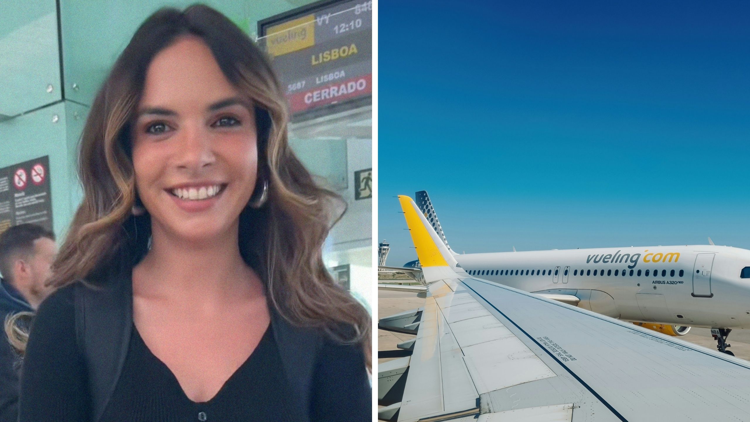 woman shares flight issue (l) Vueling airlines (r)