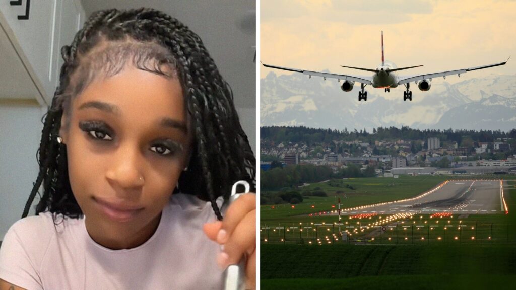 woman shares flight concern (l) plane takes off (r)