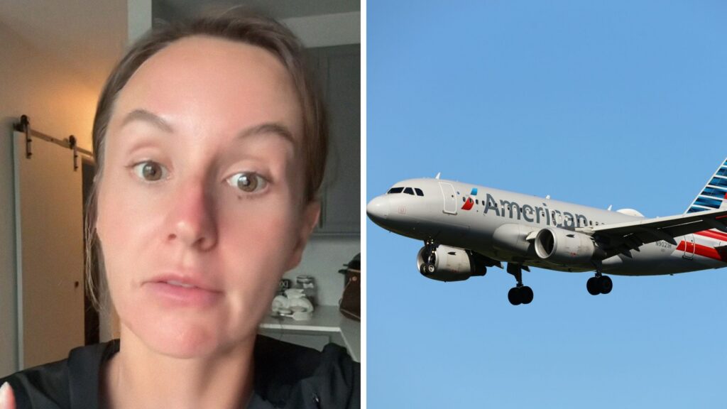 woman shares american airlines booking issue (l) American airlines aircraft (r)