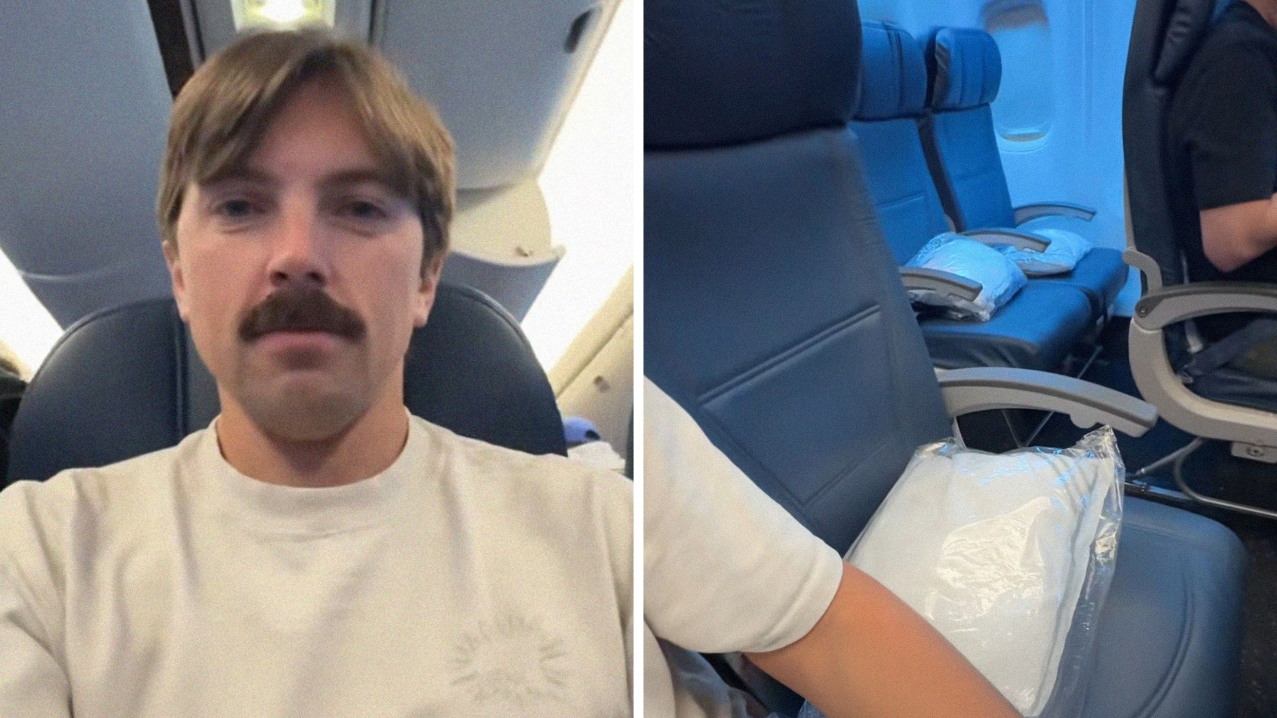 man shares family trip issue (l) empty plane seat (r)
