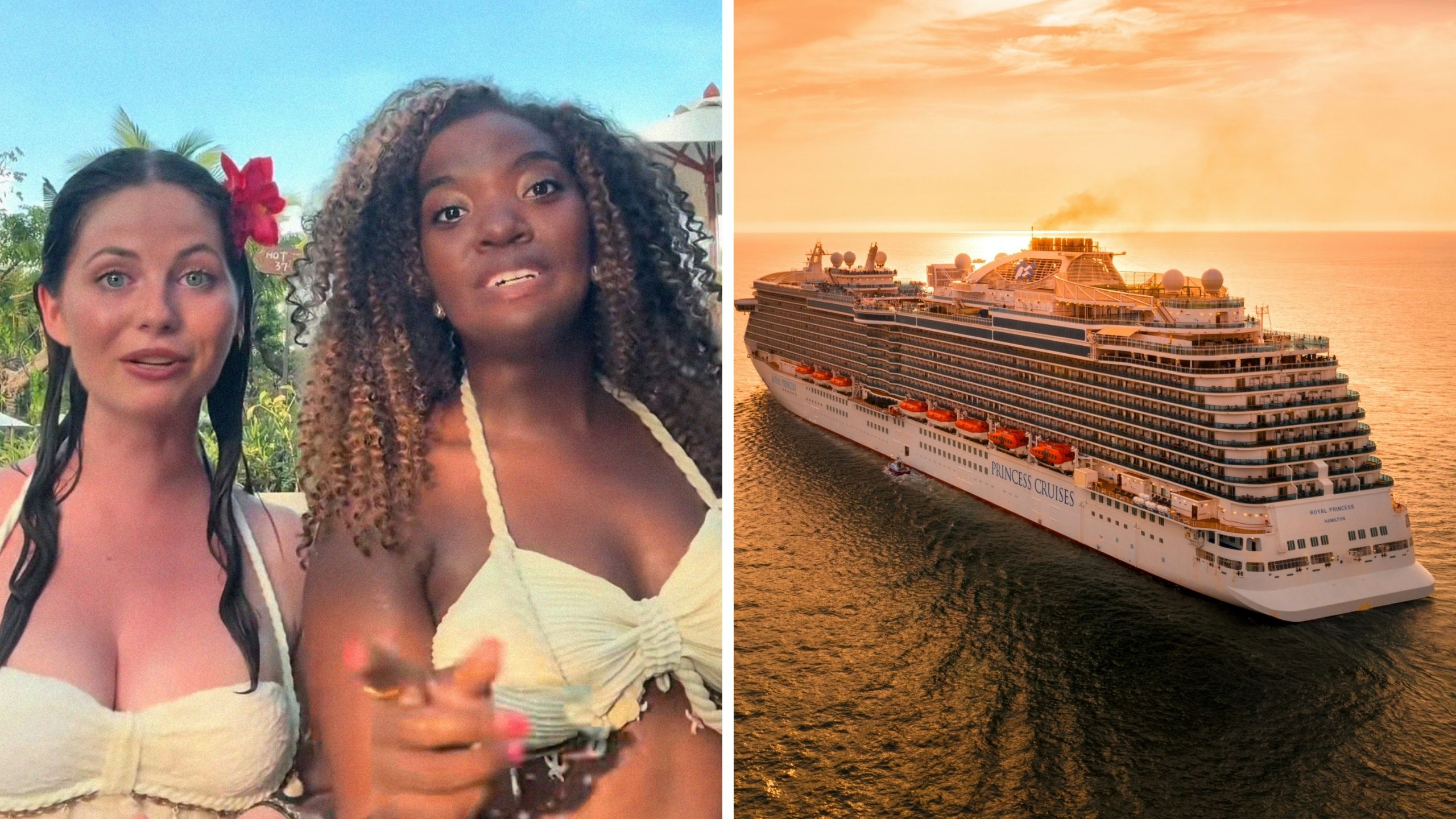 woman shares cruise ship job experience (l) cruise ship on the go (r)