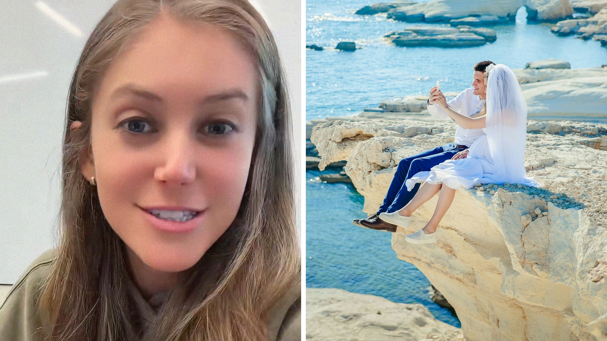 woman shares honeymoon planning quotations (l) couple on honeymoon (r)