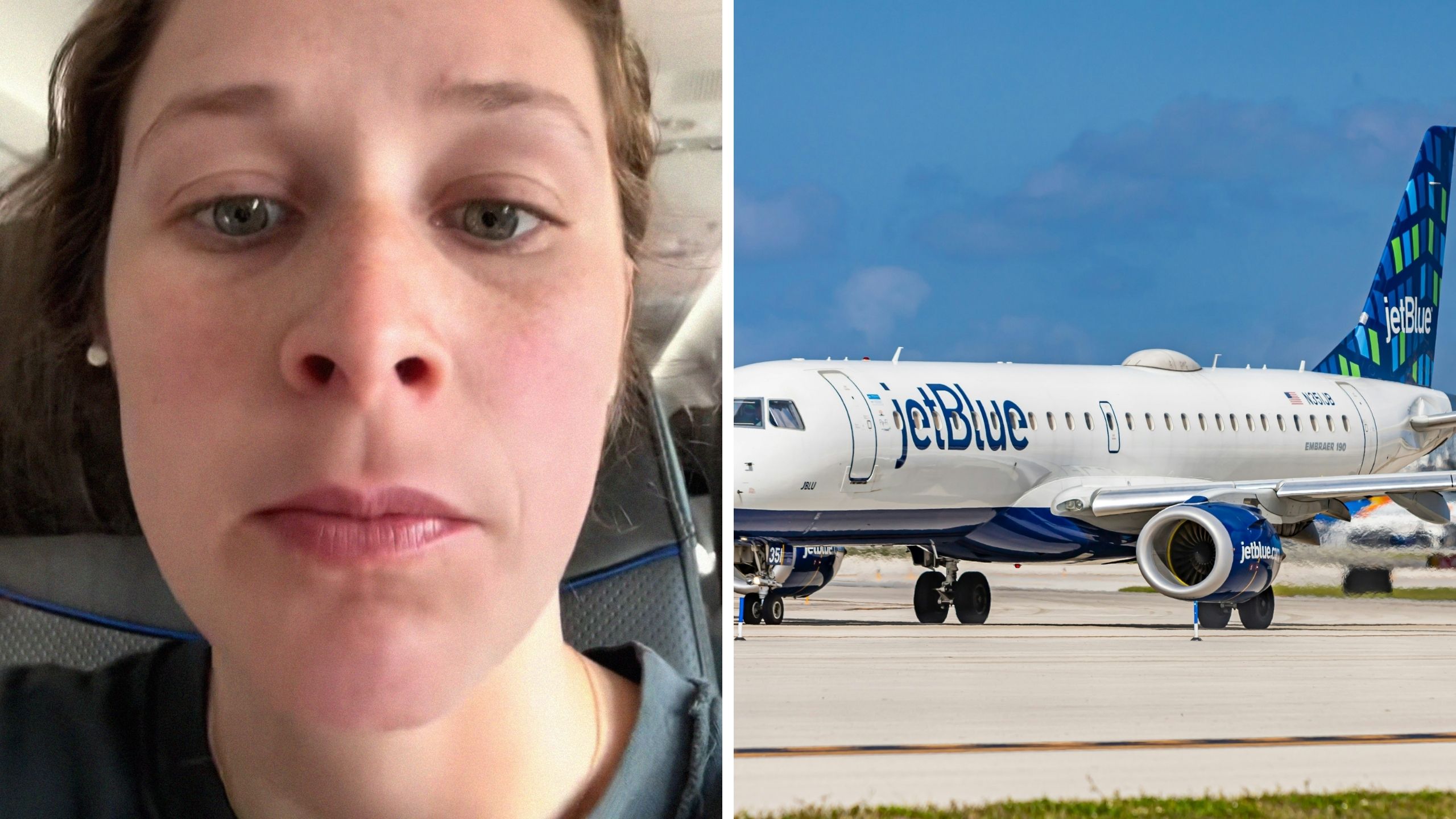 woman shares Jetblue experience (l) Jetblue flight (r)