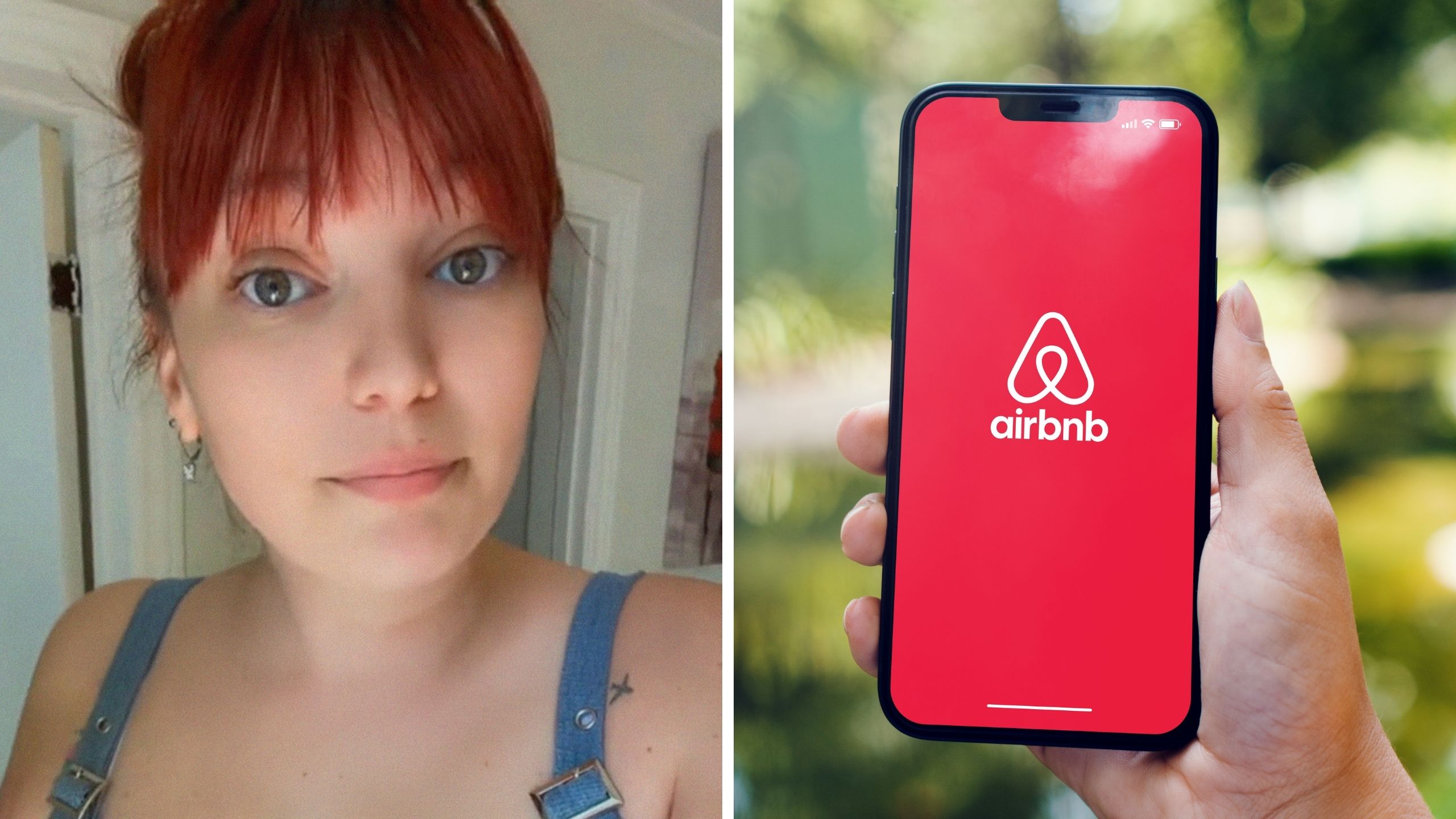 woman shares air bnb issue with her home (l) Air bnb app (r)