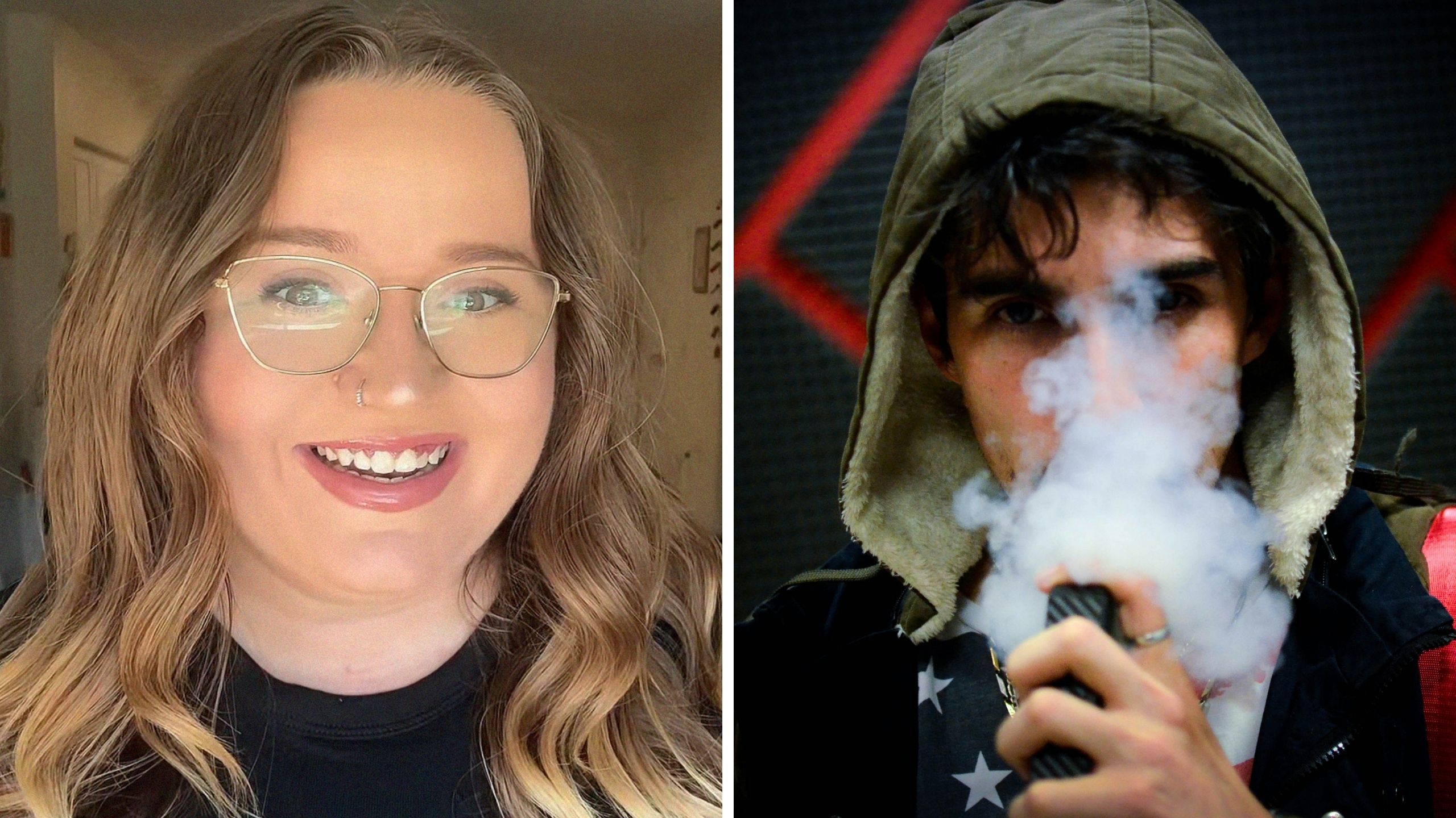 woman shares flight experience (l) man vaping (r)