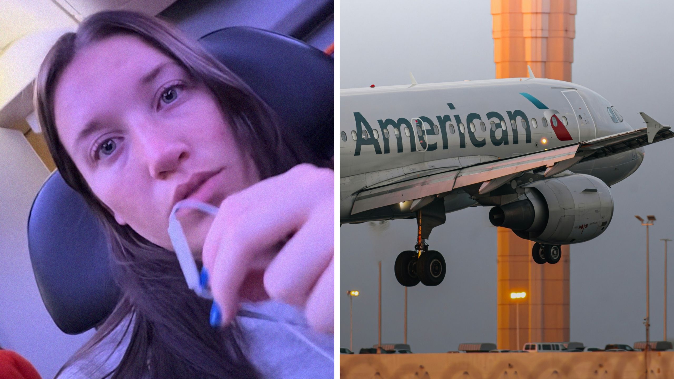 woman shares airline issue (l) American airlines (r)