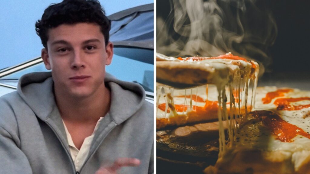 woman asks an Italian man about pizza (l) hot pizza (r)