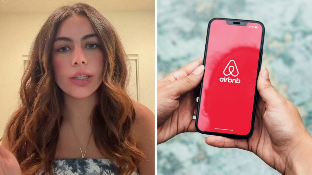 woman shares airbnb experience (l) Airbnb app (r)
