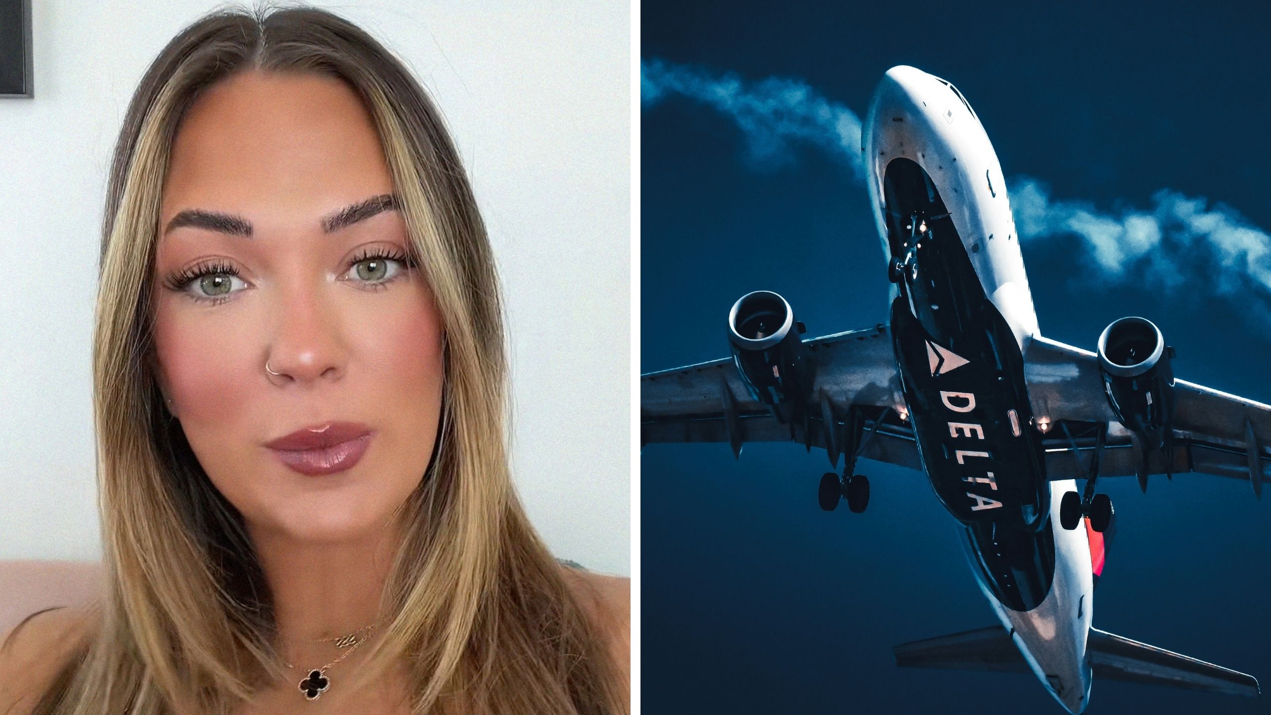 woman shares travelling issue (l) Delta airlines (r)
