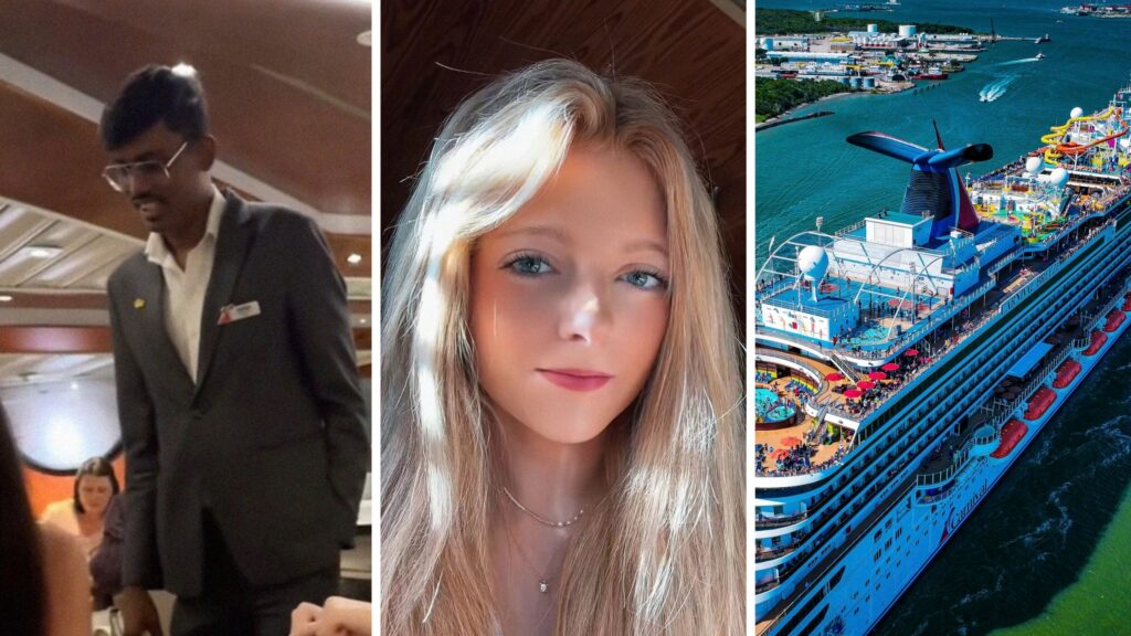 cruise magician (l) woman shares cruise experience (c) carnival cruise (r)