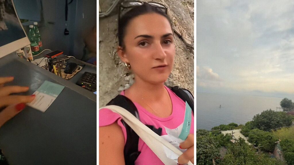 room pass (l) woman shares vacation rental tour (c) The Amalfi Coast (r)