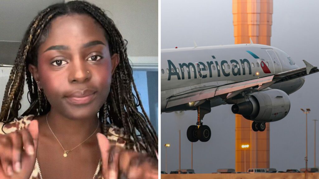 woman shares American airlines issue (l) American airlines (r)